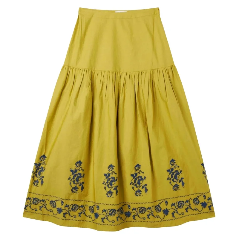 SMERA MART 100% Cotton Embroidery Maxi/Long Skirts for Women high slit skirt