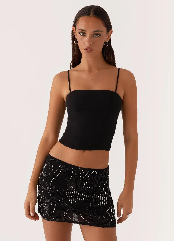 Adored By You Mini Skirt - Black belted skirt waist