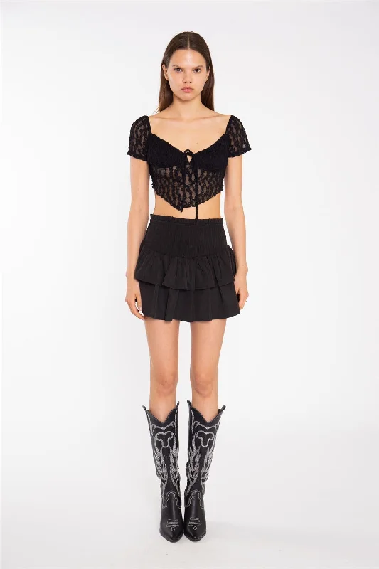 Black RaRa Smocked-Waist Mini-Skirt denim skirt durable