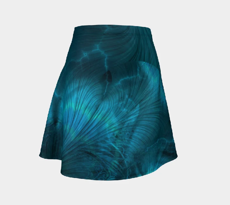 Blue Metallic Fractal Flare Skirt velvet skirt luxurious