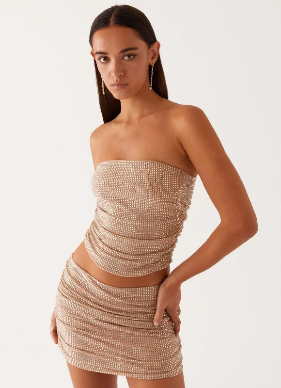 Brightside Rhinestone Mini Skirt - Silver silk skirt luxurious