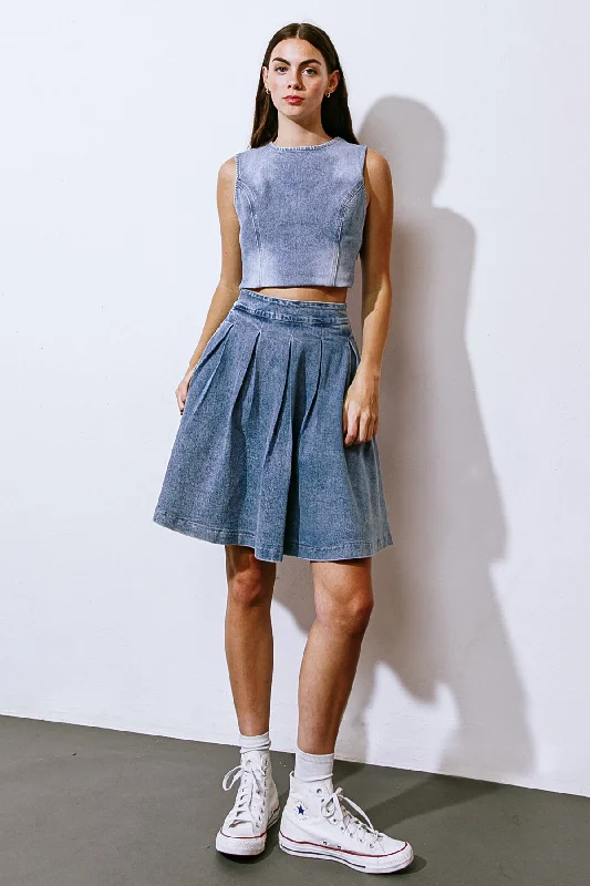 YOUR EYES ON MINE DENIM MINI SKIRT linen skirt light