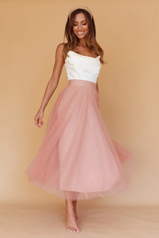Jasmine Organza Mesh Elasticated Waist Midi Skirt Lipstick corduroy skirt textured