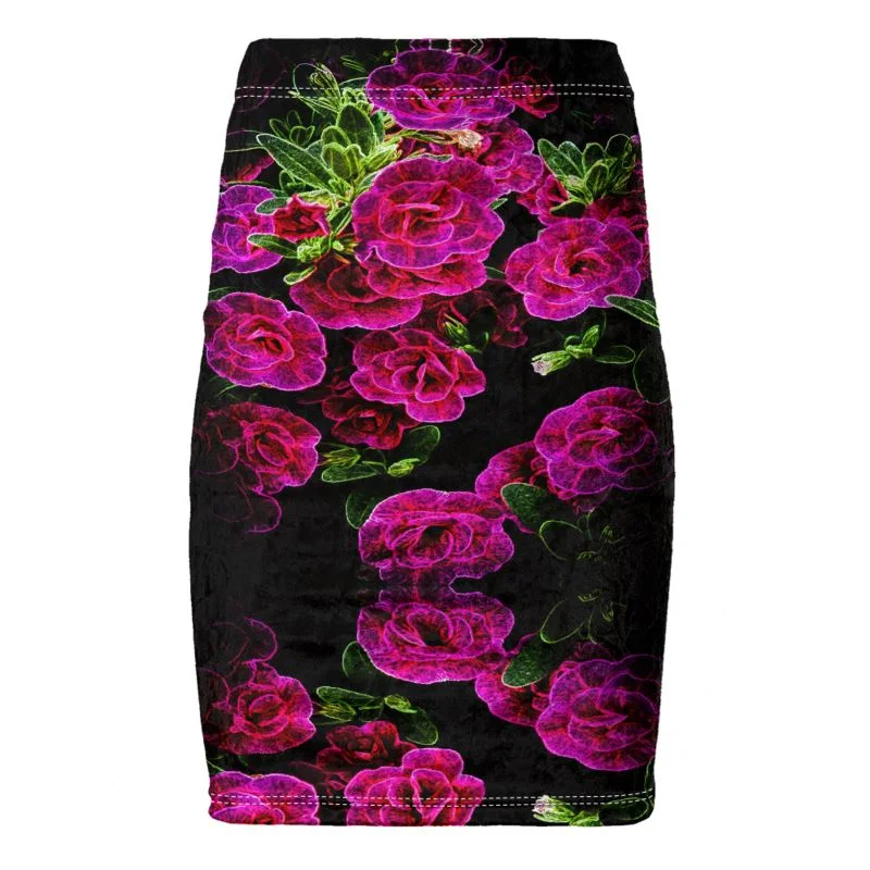 Floral Embosses: Roses 02-01 Designer Pencil Mini Skirt silk skirt sleek