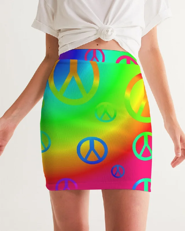 Rainbow Peace Signs Women's Mini Skirt wool skirt warm