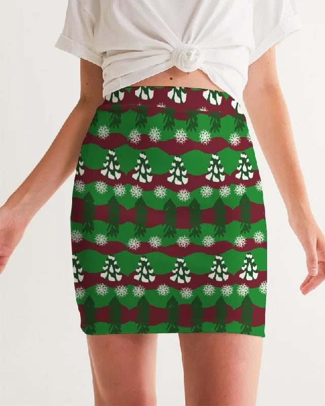 Snowy Evergreen Pattern Women's Mini Skirt linen skirt natural