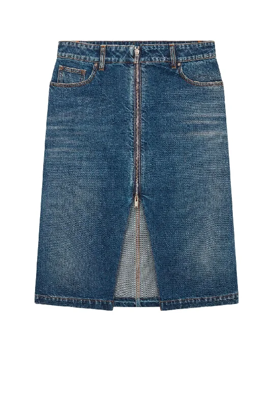 Stella McCartney Front Split Zip Denim Midi Skirt - Vintage Wash velvet skirt sumptuous