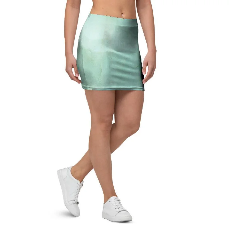 Teal Marble Mini Skirt satin skirt smooth