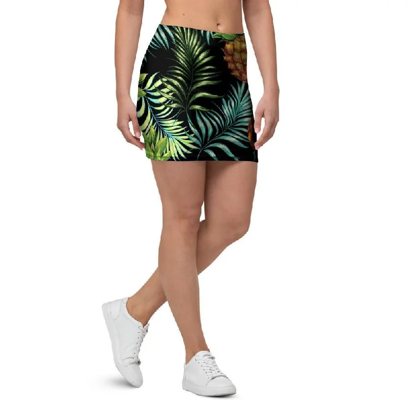 Tropical Palm Leaf Pineapple Print Mini Skirt denim skirt classic