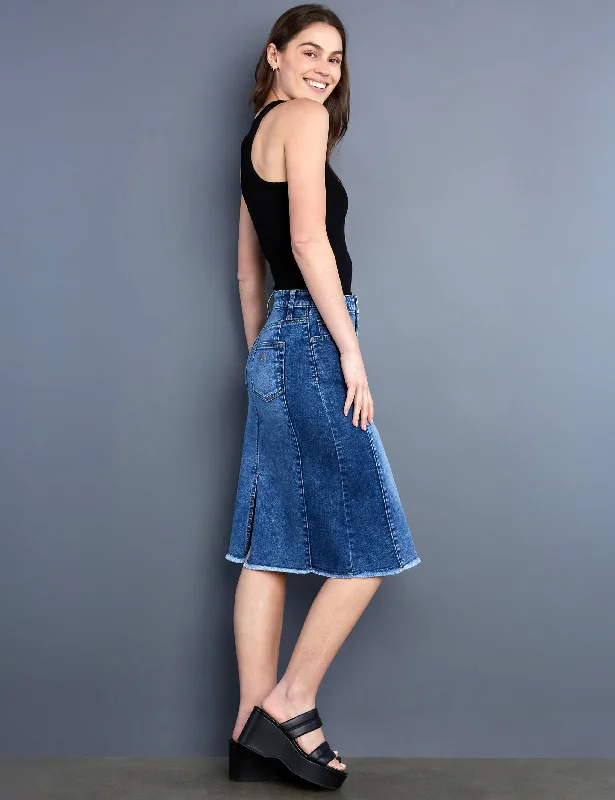 Two Tone Short Jean Skirt ruffled skirt detail