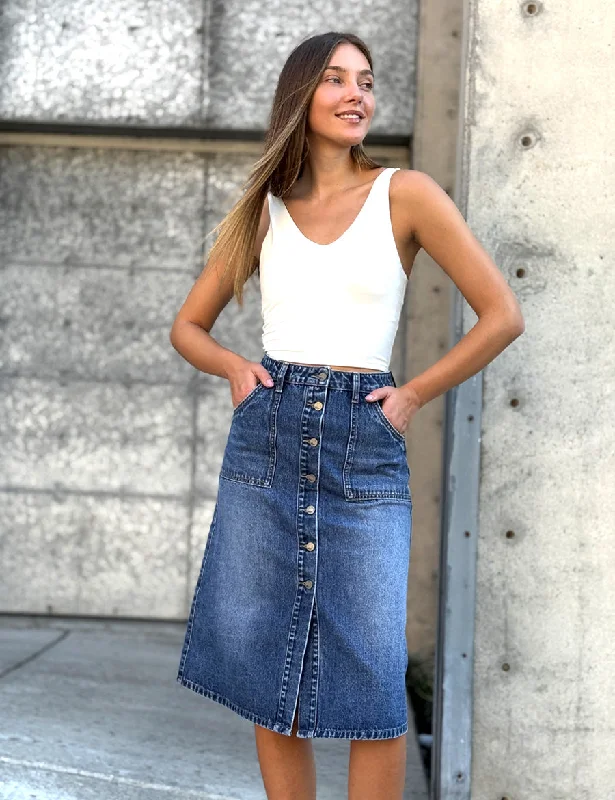 Button Front A-Line Denim Skirt denim skirt classic